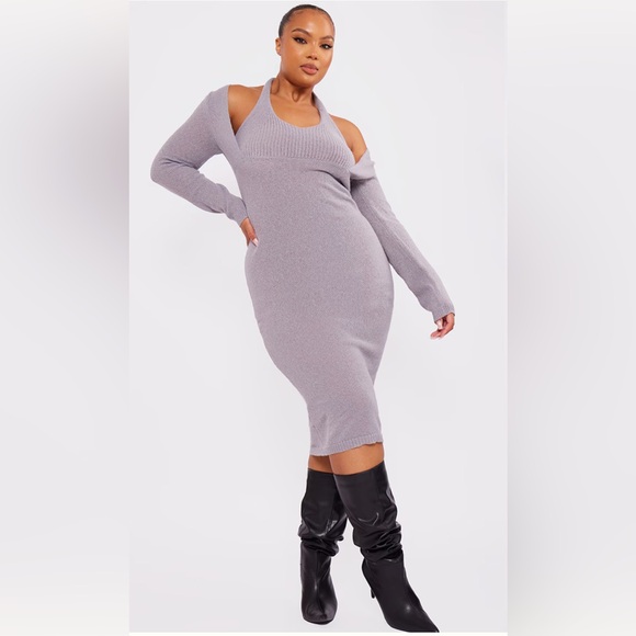 PrettyLittleThing Lavender Off-the-Shoulder Sweater Dress - Picture 5 of 7